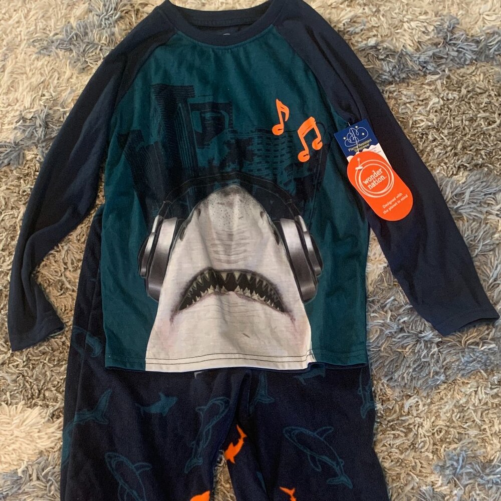 Boy's pajamas shark pattern, fall weight Walmart brand Wonder Nation size 6-7